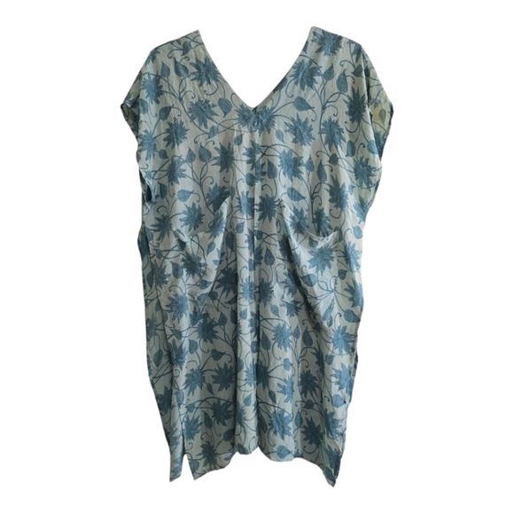 Kantha Bae V-neck Front Split Muu Muu Pockets Light Blue Floral Print One Size - Picture 1 of 5